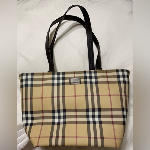 Burberry Tan and Black Checkered Tote Bag - Picture 1 of 16